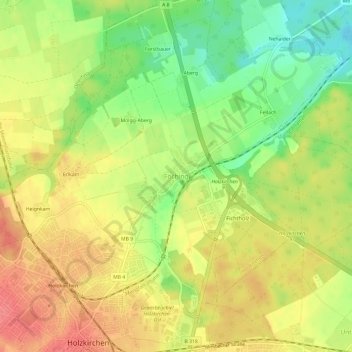 Topografische kaart Föching, hoogte, reliëf
