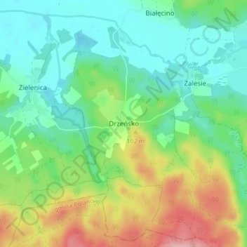 Topografische kaart Drzeńsko, hoogte, reliëf