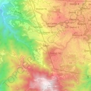 Topografische kaart Tuba, hoogte, reliëf