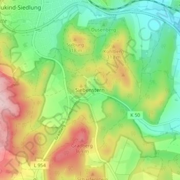 Topografische kaart Siebenstern, hoogte, reliëf
