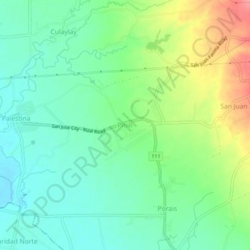 Topografische kaart Pinili, hoogte, reliëf