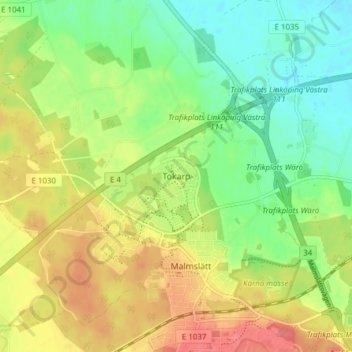 Topografische kaart Tokarp, hoogte, reliëf