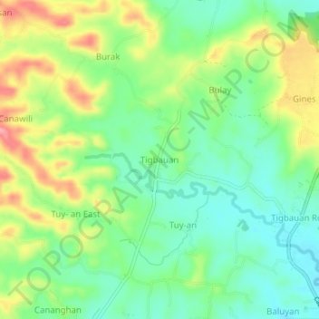 Topografische kaart Tigbauan, hoogte, reliëf