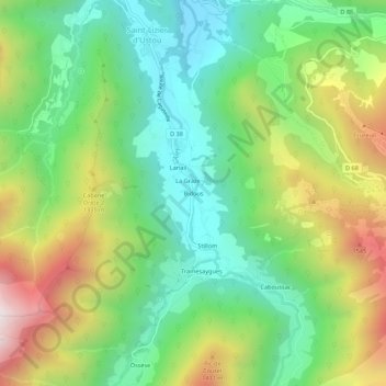 Topografische kaart Bidous, hoogte, reliëf
