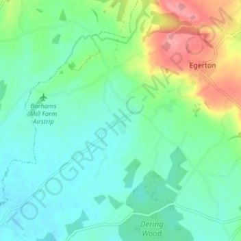 Topografische kaart Egerton Forstal, hoogte, reliëf