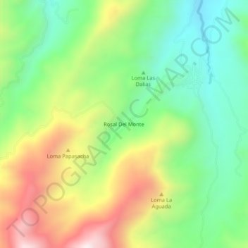 Topografische kaart Rosal Del Monte, hoogte, reliëf
