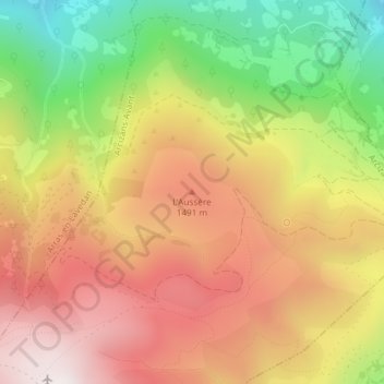 Topografische kaart L'Aussère, hoogte, reliëf