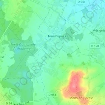 Topografische kaart Wattines, hoogte, reliëf