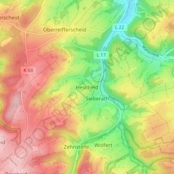 Topografische kaart Hescheld, hoogte, reliëf