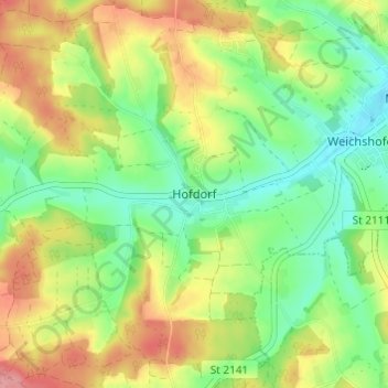 Topografische kaart Hofdorf, hoogte, reliëf