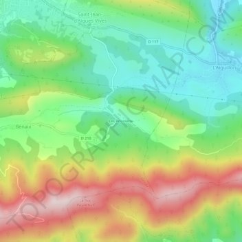 Topografische kaart Les Rousseou, hoogte, reliëf