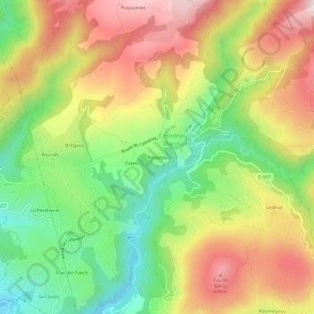 Topografische kaart Ricoutou, hoogte, reliëf
