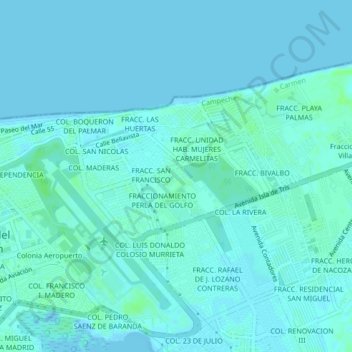 Topografische kaart FRACC. LOS ARCOS, hoogte, reliëf