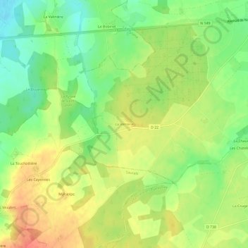Topografische kaart La Verrerie, hoogte, reliëf