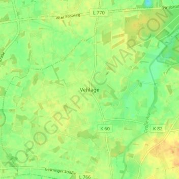 Topografische kaart Vehlage, hoogte, reliëf
