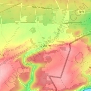 Topografische kaart Doische, hoogte, reliëf