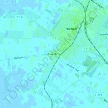 Topografische kaart Deezbüll, hoogte, reliëf