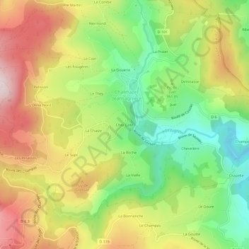 Topografische kaart Chez Cote, hoogte, reliëf