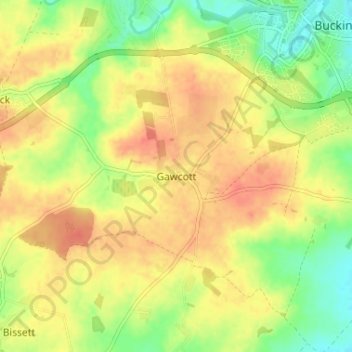 Topografische kaart Gawcott, hoogte, reliëf