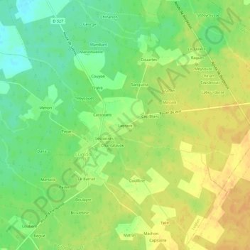 Topografische kaart Lagrave, hoogte, reliëf