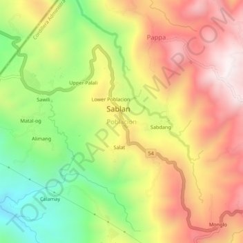 Topografische kaart Poblacion, hoogte, reliëf