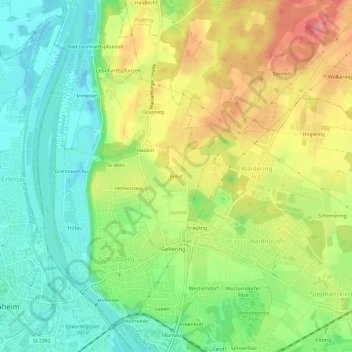 Topografische kaart Kreut, hoogte, reliëf
