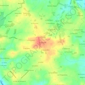 Topografische kaart Montrobert, hoogte, reliëf
