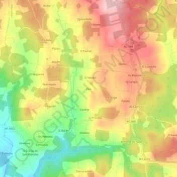 Topografische kaart Opa, hoogte, reliëf