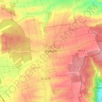 Topografische kaart Dipbach, hoogte, reliëf