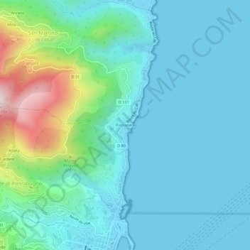 Topografische kaart Pietranera, hoogte, reliëf
