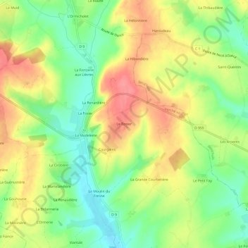 Topografische kaart Le Rosier, hoogte, reliëf