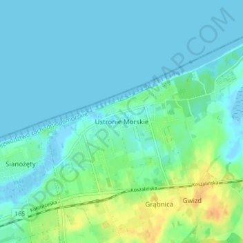 Topografische kaart Ustronie Morskie, hoogte, reliëf