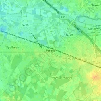 Topografische kaart Kermt, hoogte, reliëf