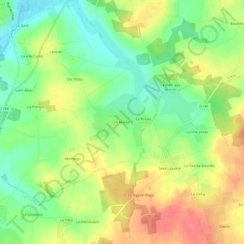Topografische kaart Le Manoir, hoogte, reliëf