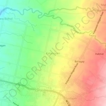 Topografische kaart Kalasuyan, hoogte, reliëf