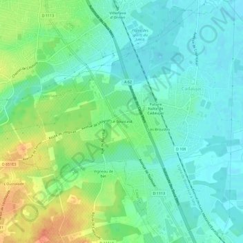 Topografische kaart Le Bouscaut, hoogte, reliëf
