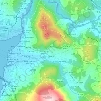 Topografische kaart Os Alcallás, hoogte, reliëf