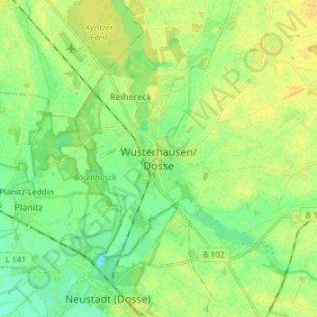Topografische kaart Wusterhausen/Dosse, hoogte, reliëf