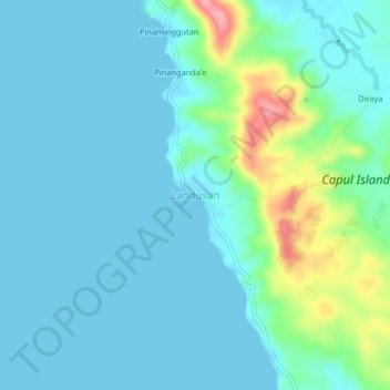 Topografische kaart Landusan, hoogte, reliëf