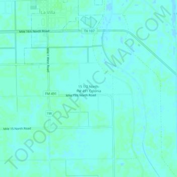 Topografische kaart 15 1/2 North-FM 491 Colonia, hoogte, reliëf