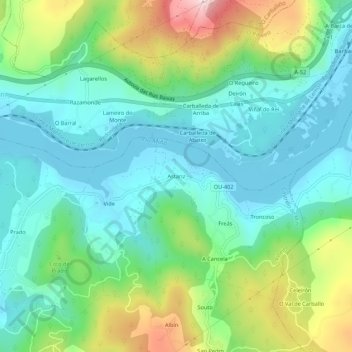 Topografische kaart Astariz, hoogte, reliëf
