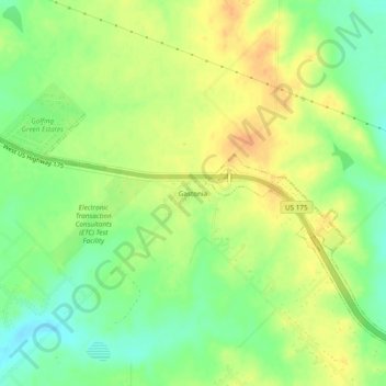 Topografische kaart Gastonia, hoogte, reliëf