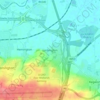 Topografische kaart Lockington, hoogte, reliëf