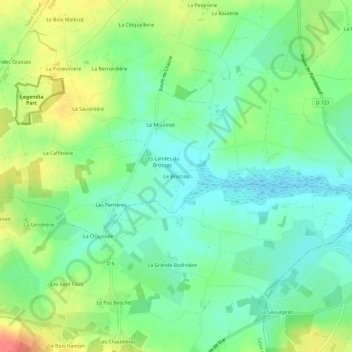 Topografische kaart Le Brossay, hoogte, reliëf