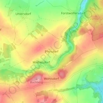 Topografische kaart Pfersdorf, hoogte, reliëf