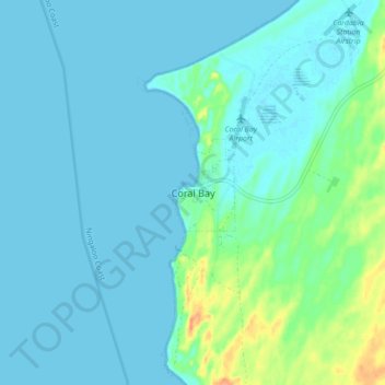 Topografische kaart Coral Bay, hoogte, reliëf