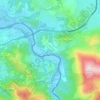 Topografische kaart Biriatou, hoogte, reliëf