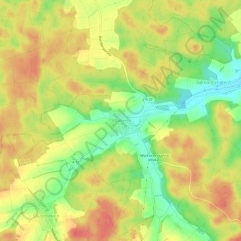 Topografische kaart Affaltern, hoogte, reliëf