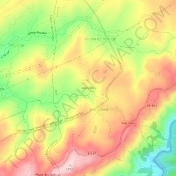 Topografische kaart Arcozelo, hoogte, reliëf