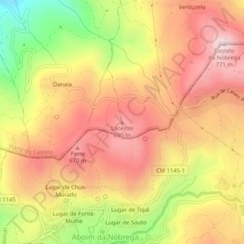 Topografische kaart Laceiras, hoogte, reliëf